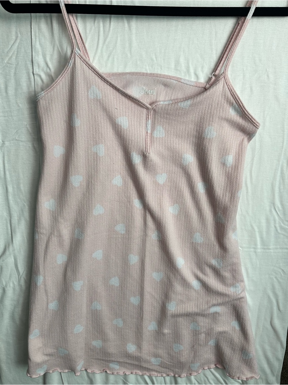 Jenni Light Pink Heart Print Ribbed Cami Tank Top Small